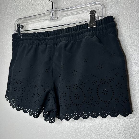 Roxy Black Floral Laser Cut Scalloped Edge Tie Waist Shorts S - Picture 8 of 14